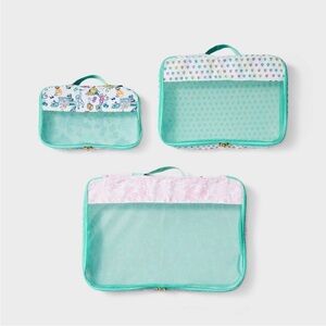ROLLER RABBIT X TARGET Set of 3 Packing Cubes in White/Teal - New w Tags